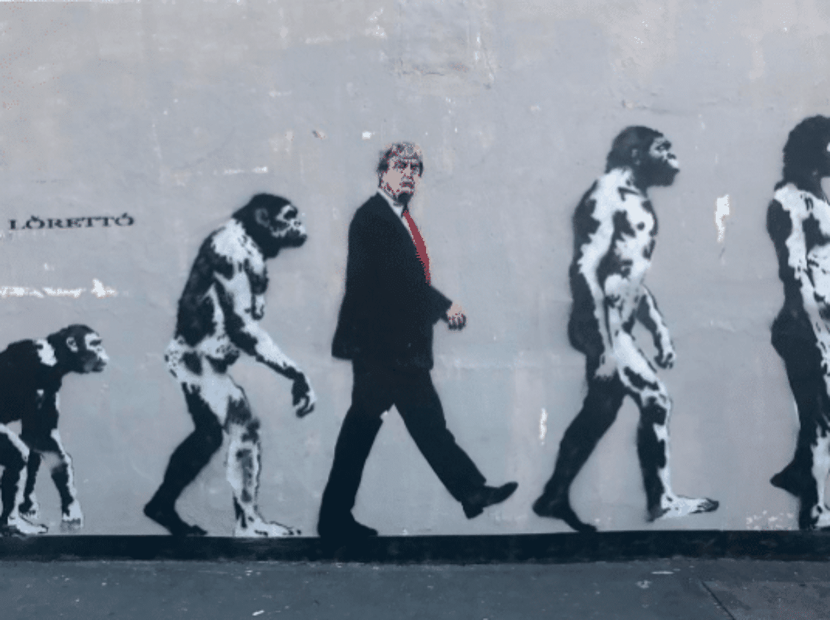 murale Trump errore evoluzione specie umana