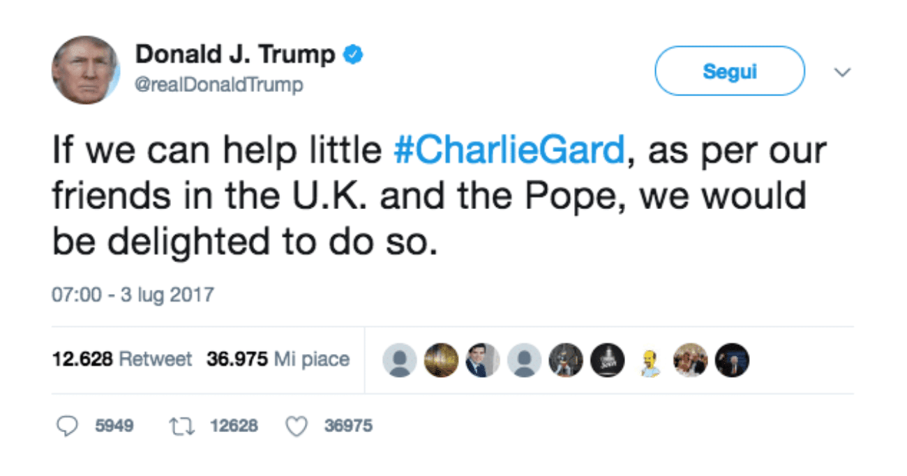 L'offerta di aiuto di Trump per Charlie Gard