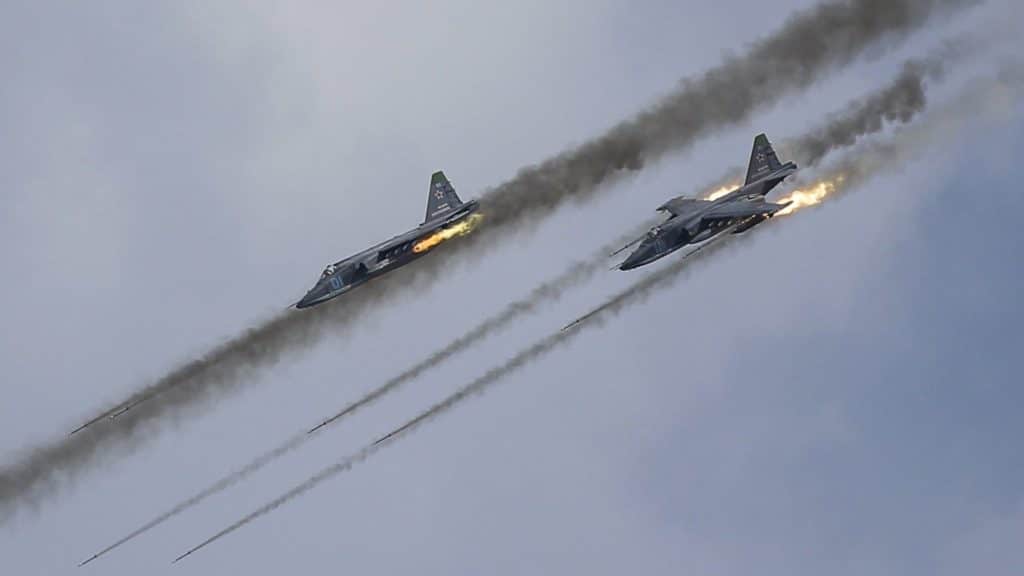 Alcuni jet russi bombardano obiettivi in Siria.