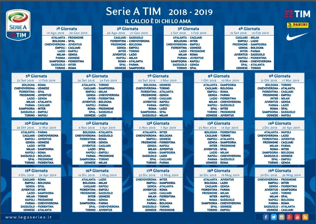 Calendario Serie A 2018 2019 Partite Oggi Prossimo Turno Date Orari