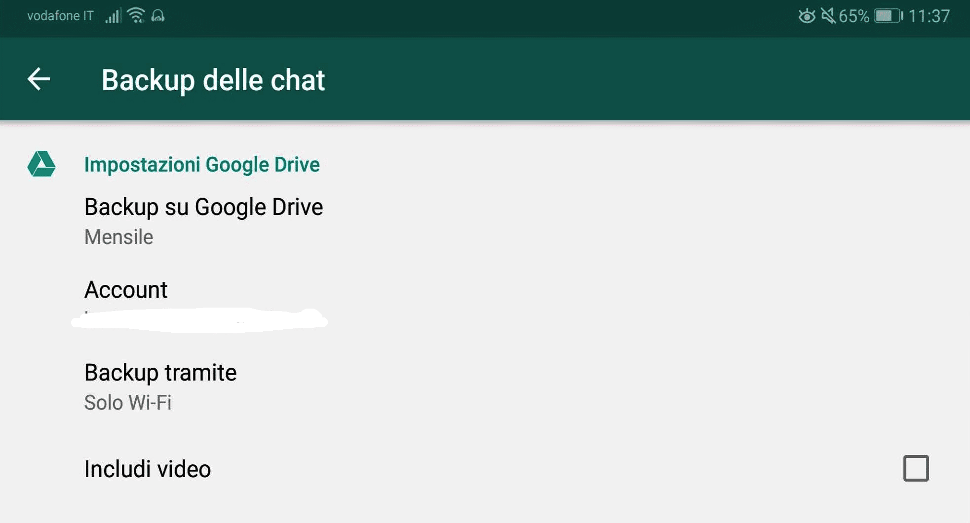 Backup di Whatsapp schermata