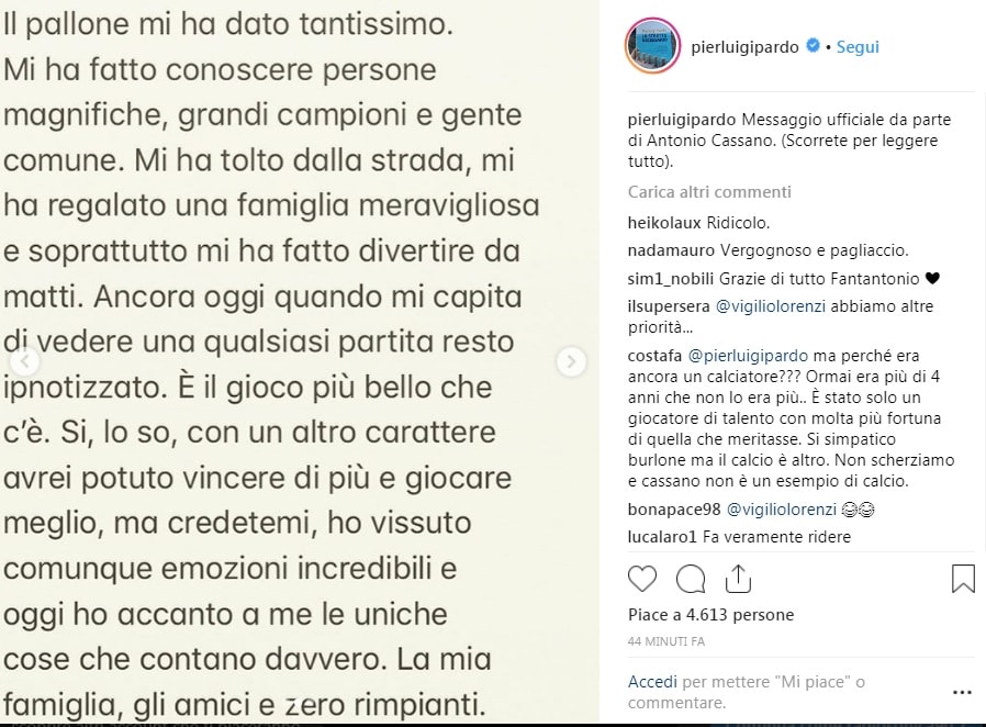 Cassano lascia il calcio 2