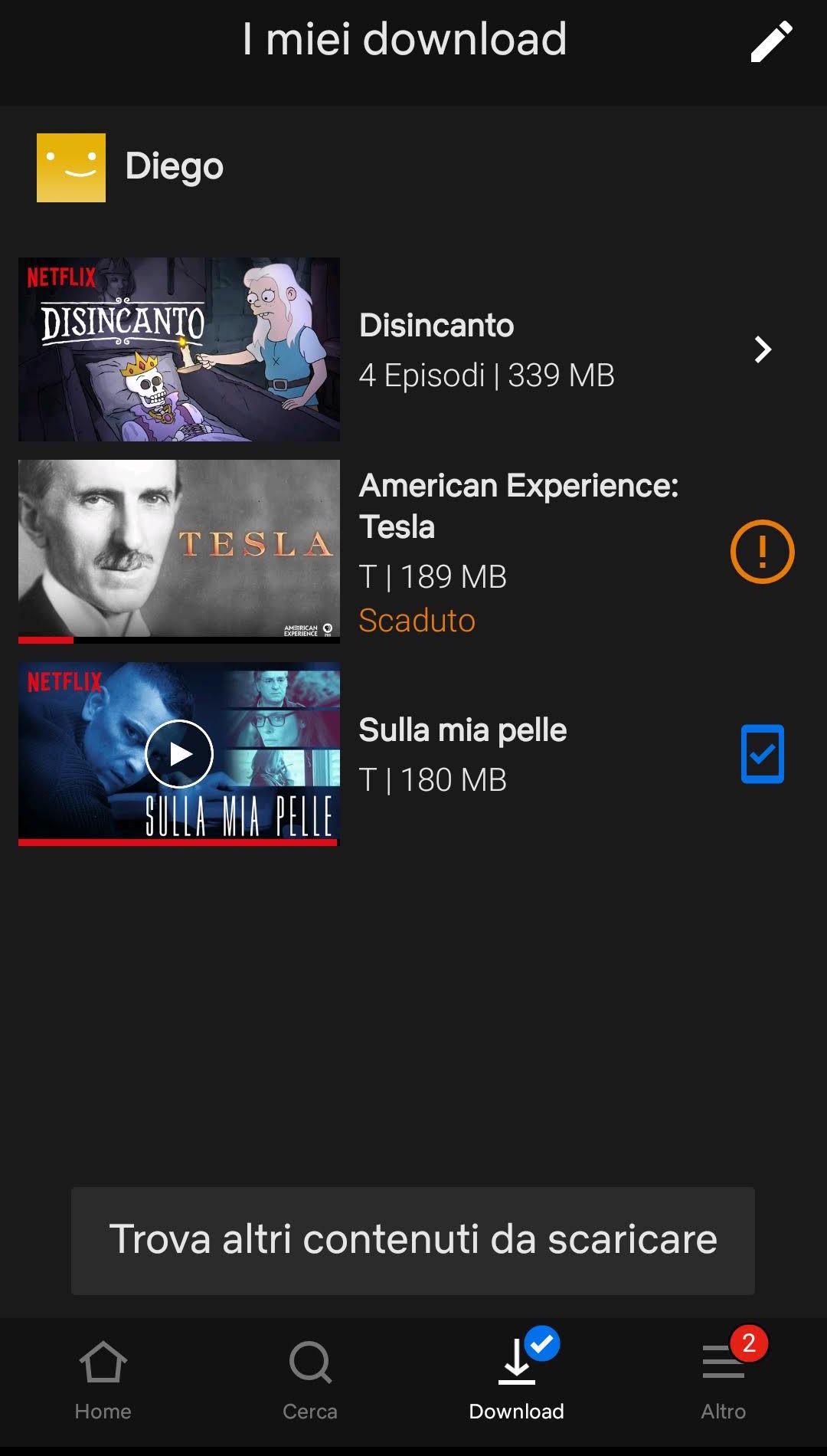 Contenuti scaricati