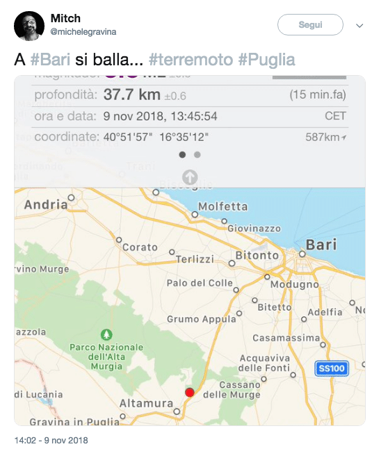 terremoto puglia oggi