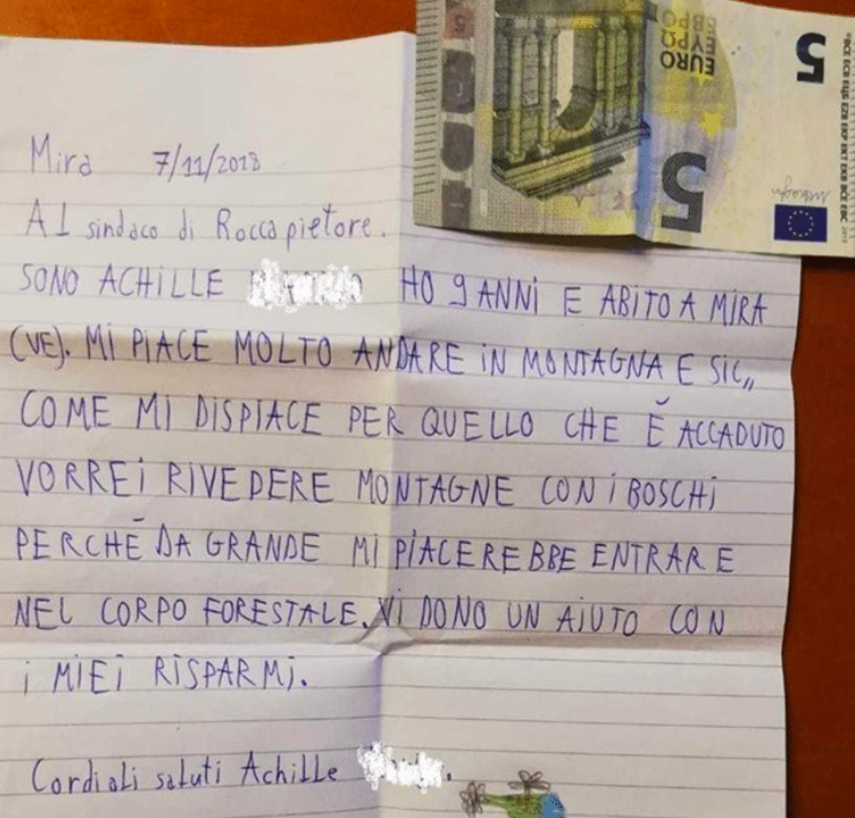 bambino 5 euro lettera maltempo