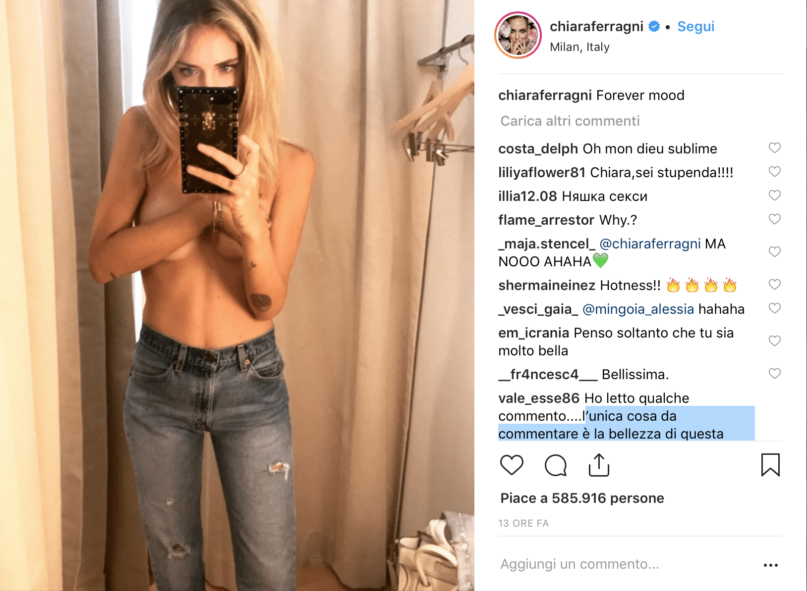 Chiara Ferragni in topless su Instagram e scoppia la polemica