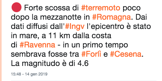terremoto ora 15 gennaio 2019