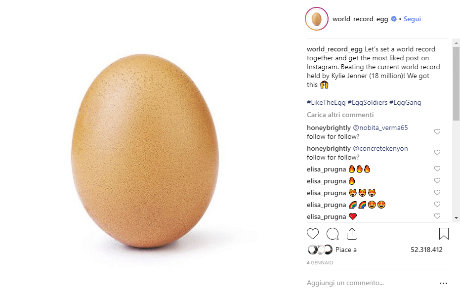 uovo instagram rotto messaggio