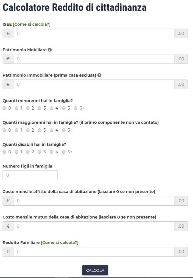 reddito di cittadinanza calcolo