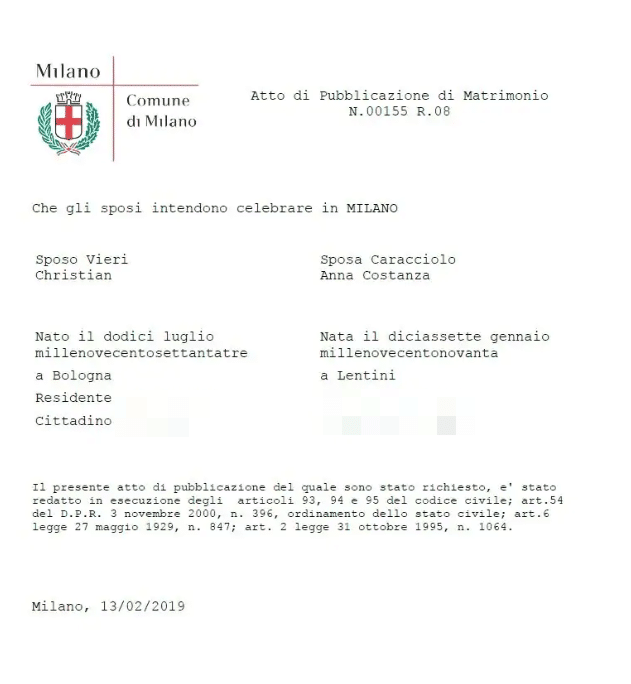 christian vieri costanza caracciolo matrimonio