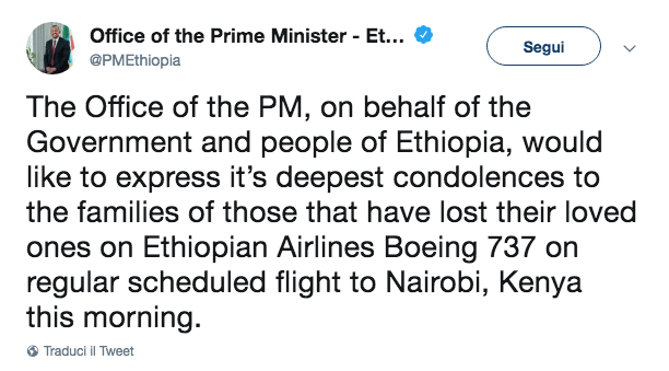 Etiopia incidente aereo