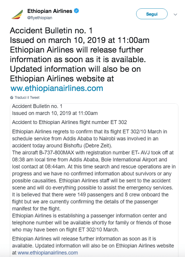 Etiopia incidente aereo