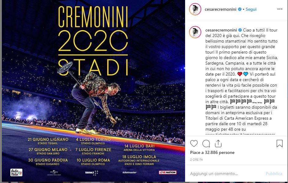 Cesare Cremonini tour 2020