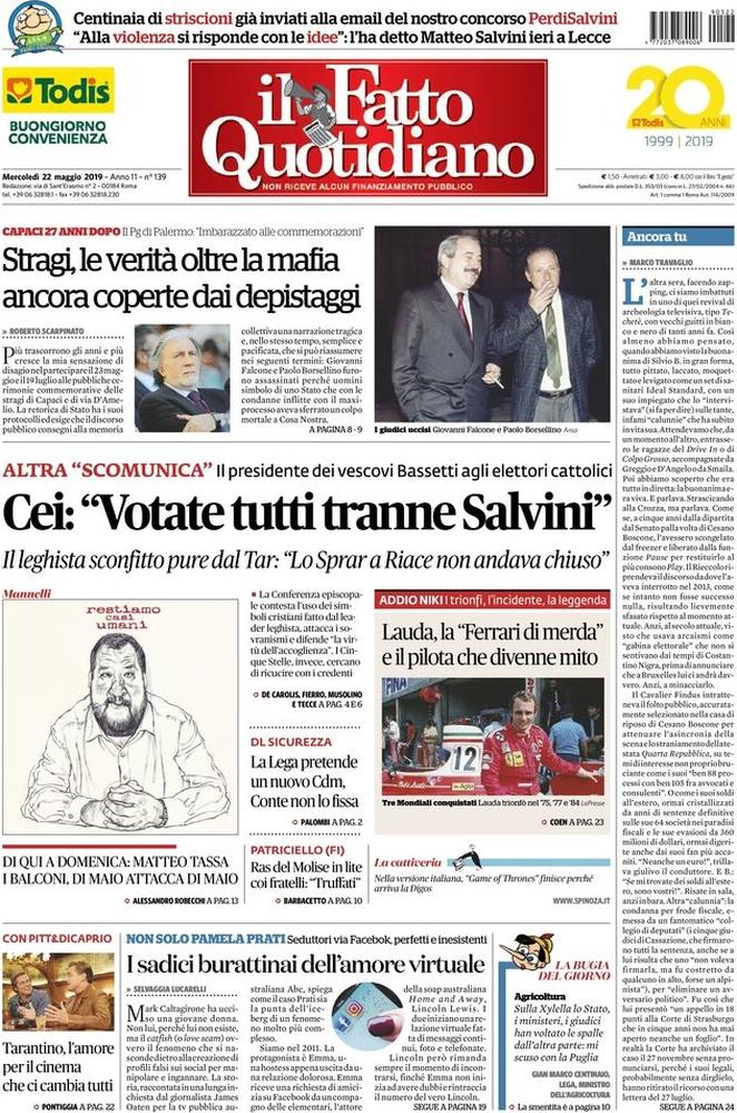 prime pagine quotidiani oggi