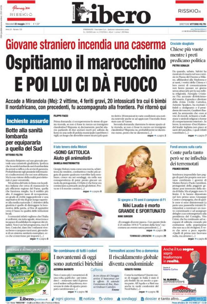 prime pagine quotidiani oggi