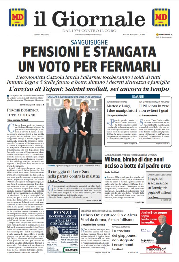prime pagine quotidiani oggi