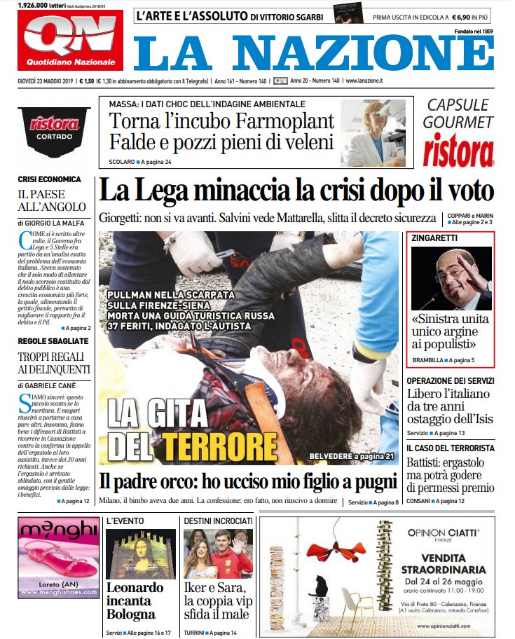 prime pagine quotidiani oggi