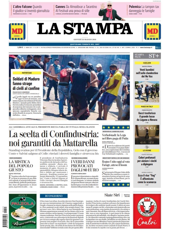 prime pagine quotidiani oggi