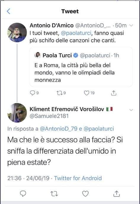 Paola Turci insultata