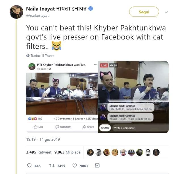 governo pakistan facebook filtro gatto