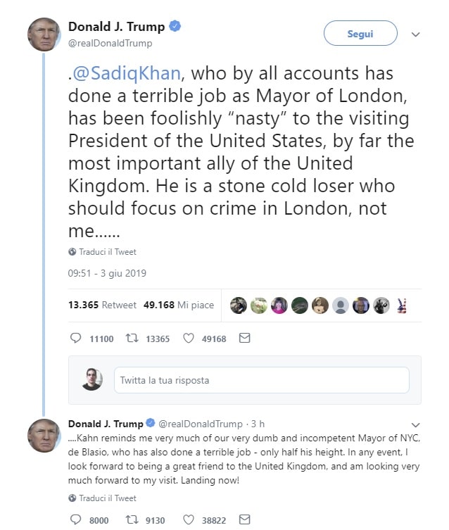 trump visita londra scontro sindaco londra