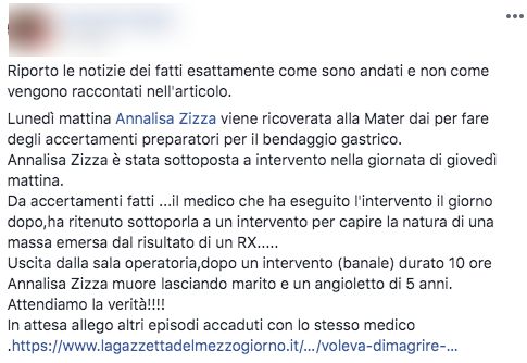mamma morta sala operatoria facebook