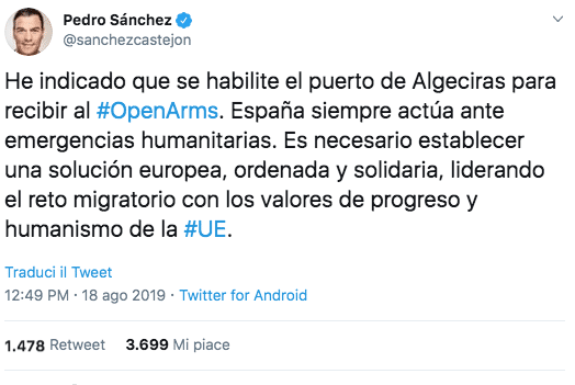 pedro sanchez open arms