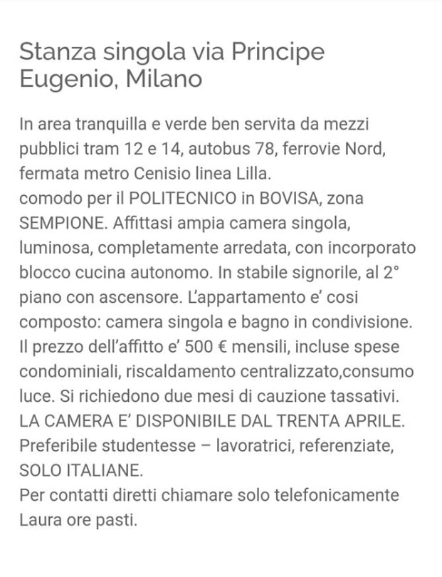 annuncio ragazza italiana