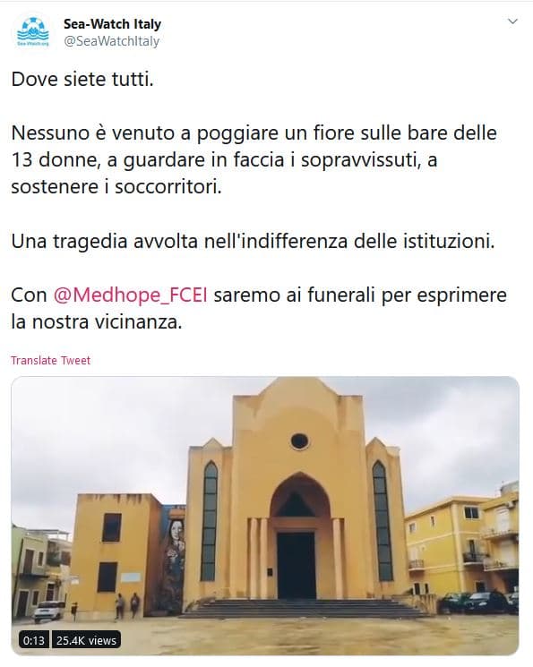 funerale naufragio lampedusa istituzioni assenti sea watch