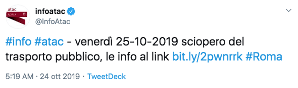 sciopero mezzi roma oggi 25 ottobre 2019