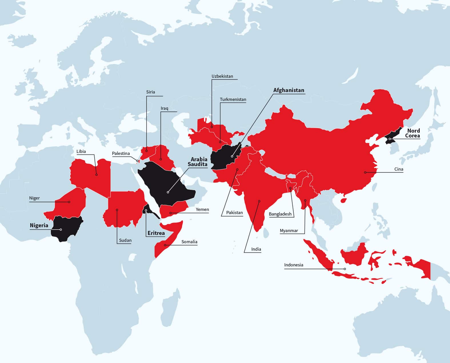 I paesi dove i cristiani sono perseguitati nel mondo oggi