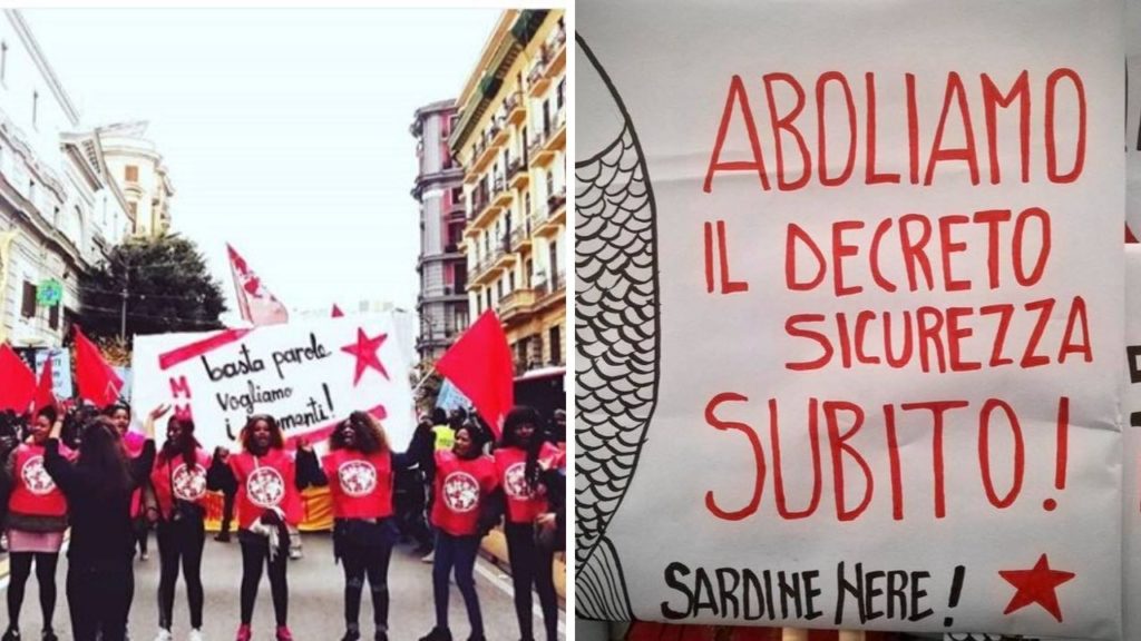 napoli protesta migranti sardine nere