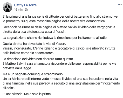 video citofono salvini rimosso facebook