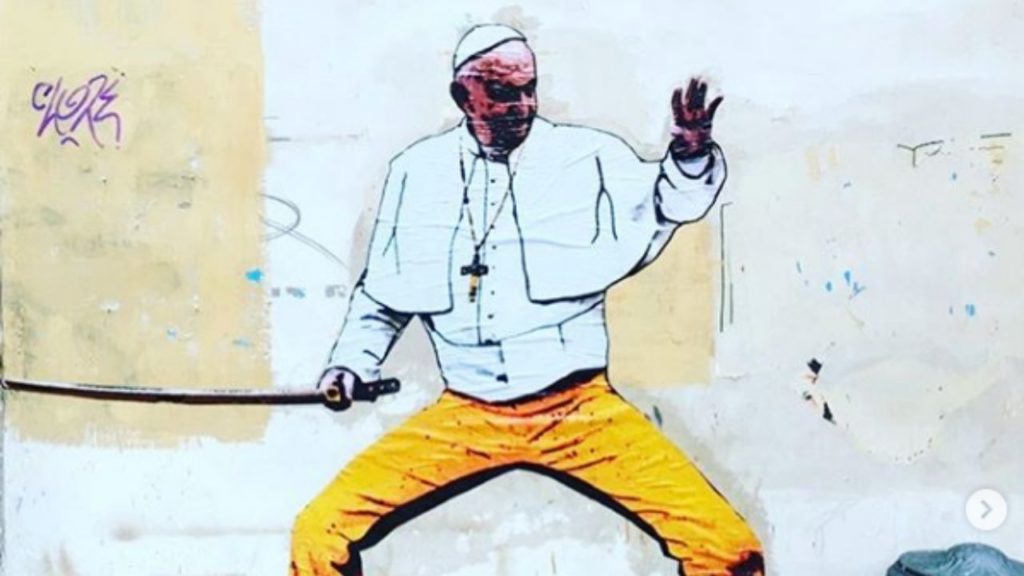 papa francesco murales kill bill
