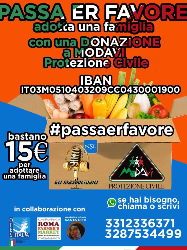 "Passa er favore": l'iniziativa di Modavi Protezione Civile a sostegno dei romani