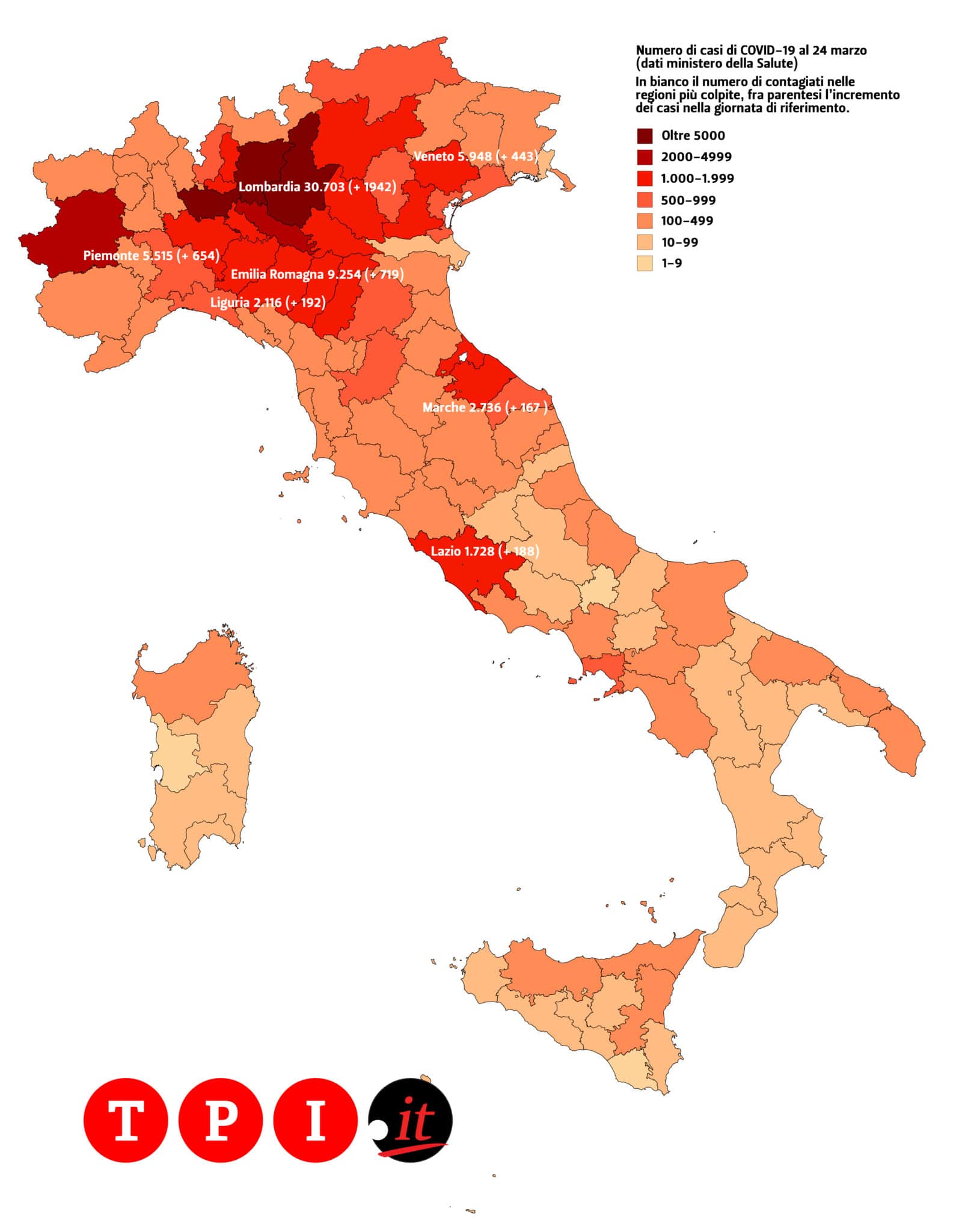 coronavirus mappa contagi italia