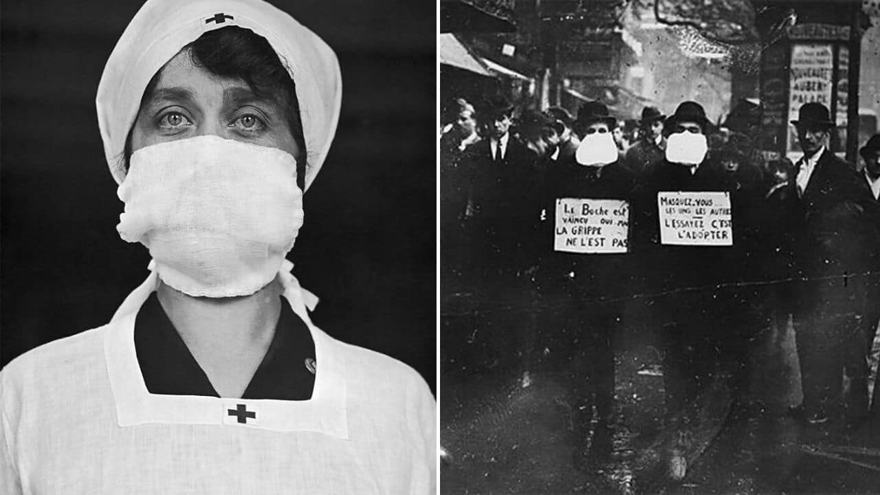 lame liter handicap Foto d'epoca di mascherine indossate nel 1918 contro l'influenza spagnola