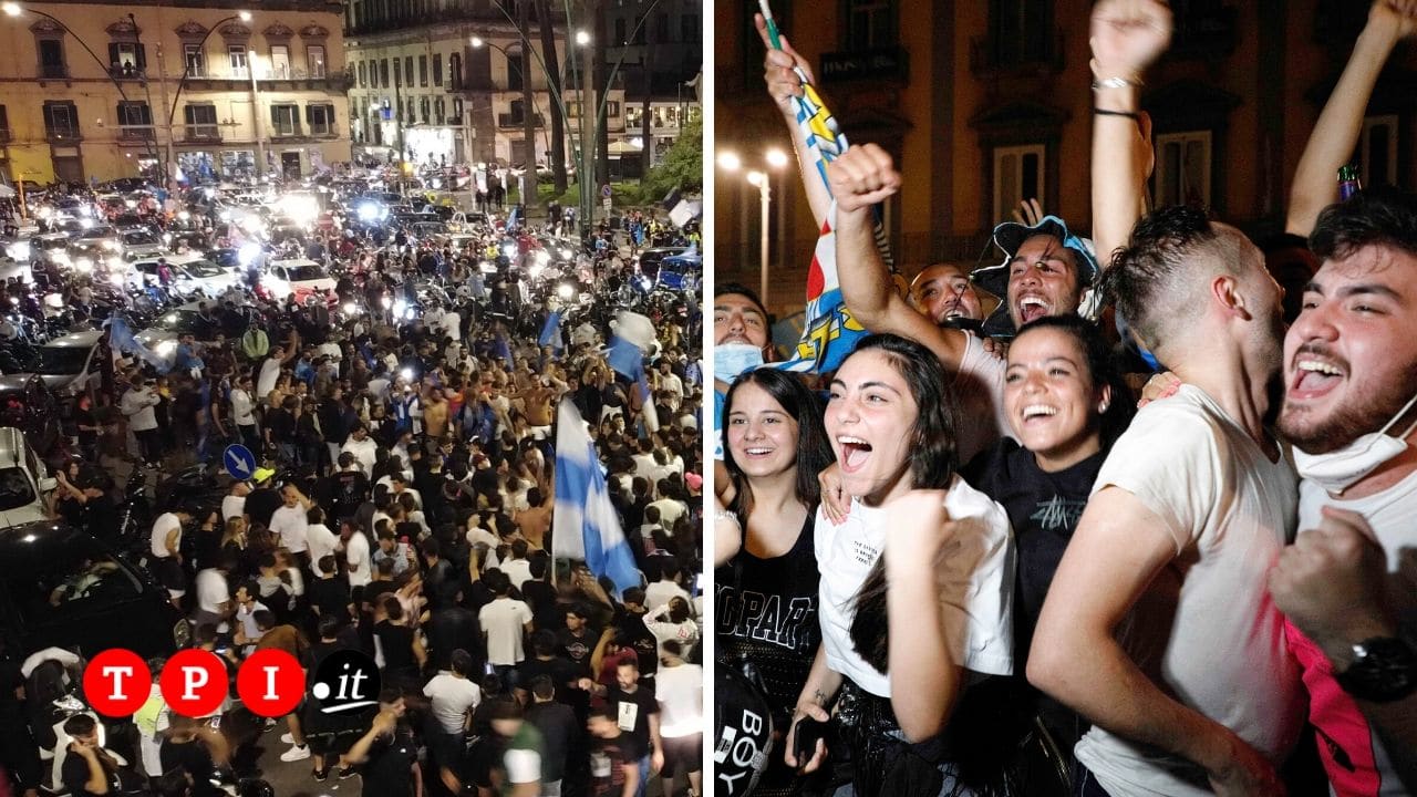 Napoli, folla festeggia Coppa Italia senza mascherine e ...