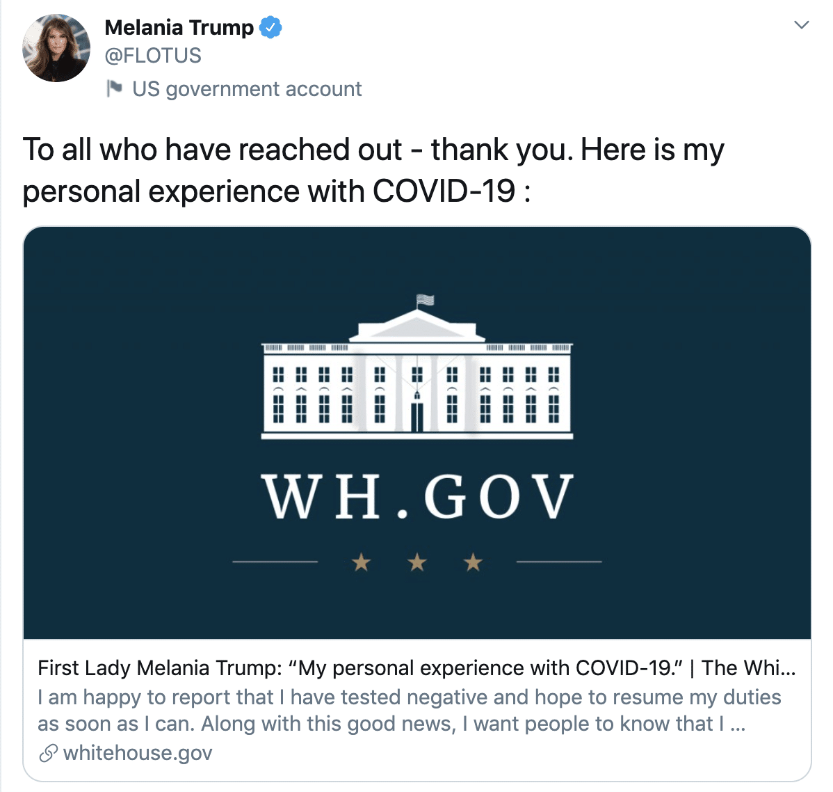 melania trump covid curata modo naturale