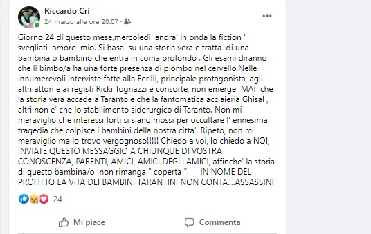 Riccardo Cristello post facebook