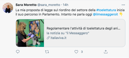 sara moretto italia viva toelettatura cani
