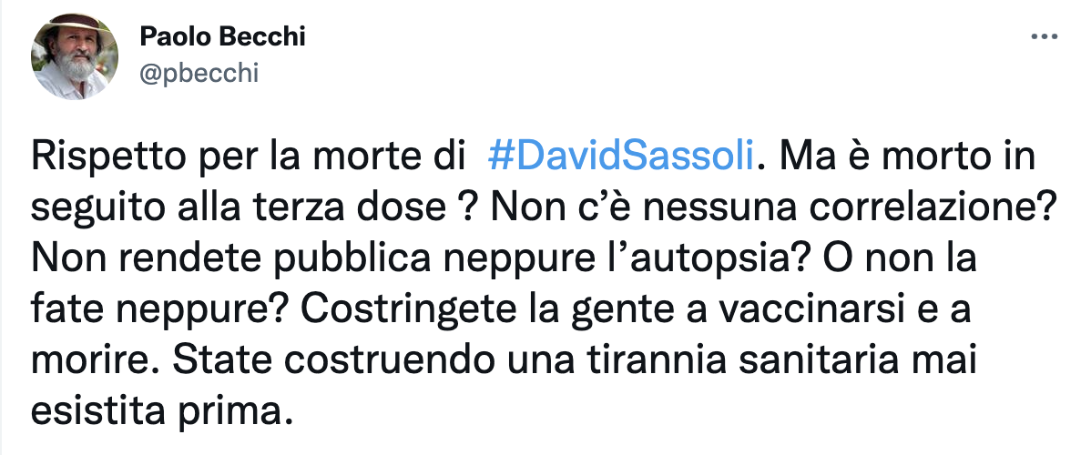 morte david sassoli no vax