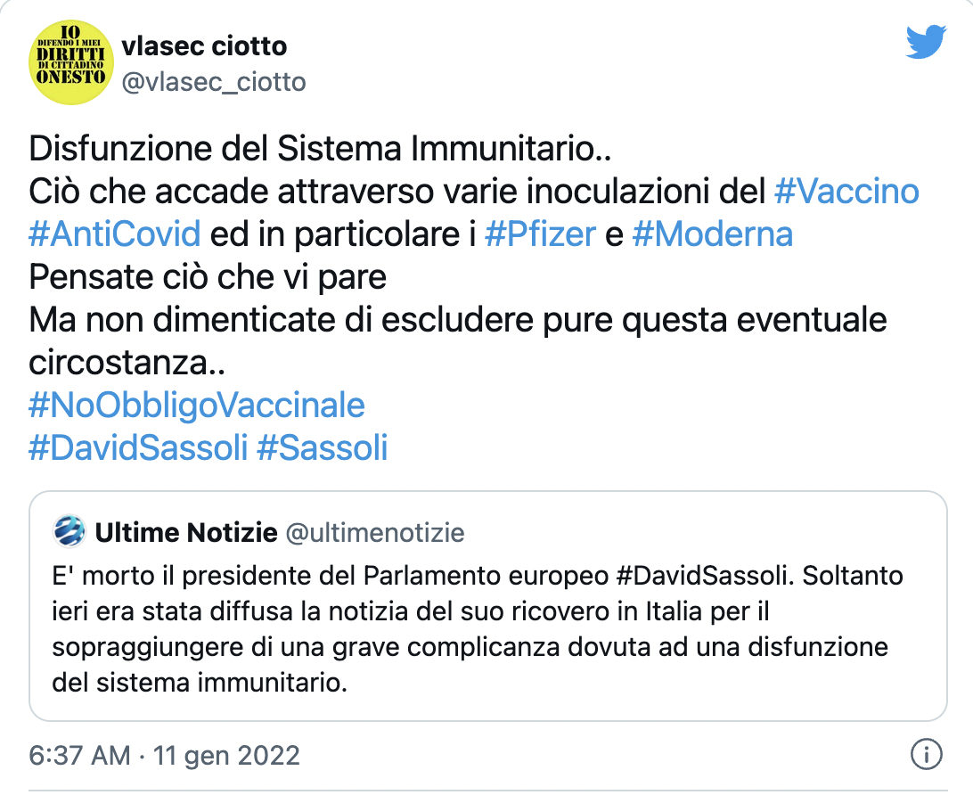 david sassoli no vax