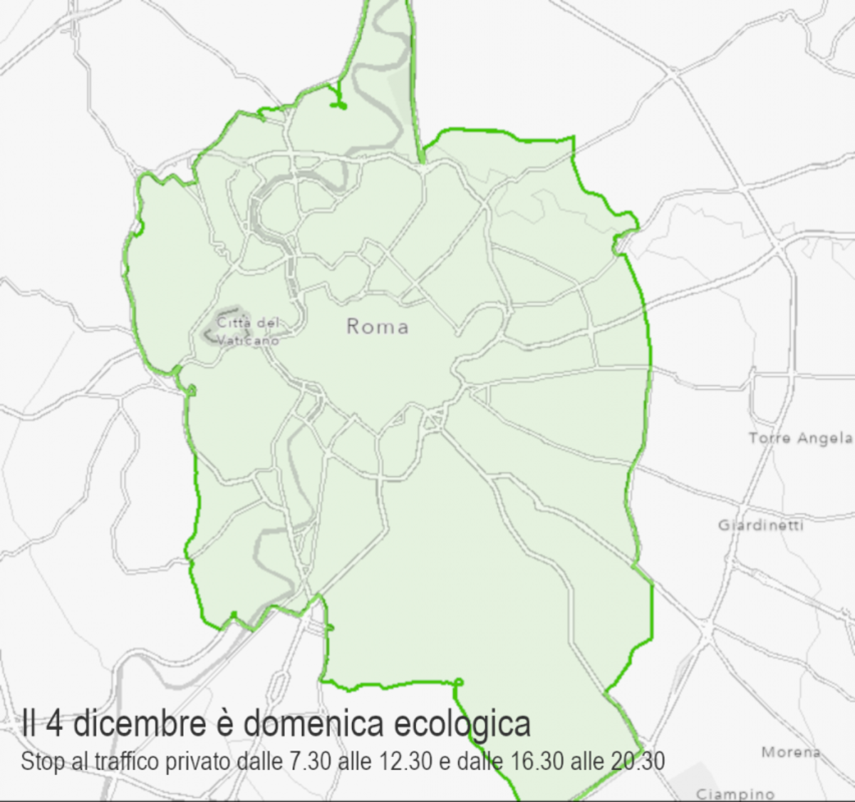 domenica ecologica stop totale traffico roma oggi 4 dicembre orari mappa