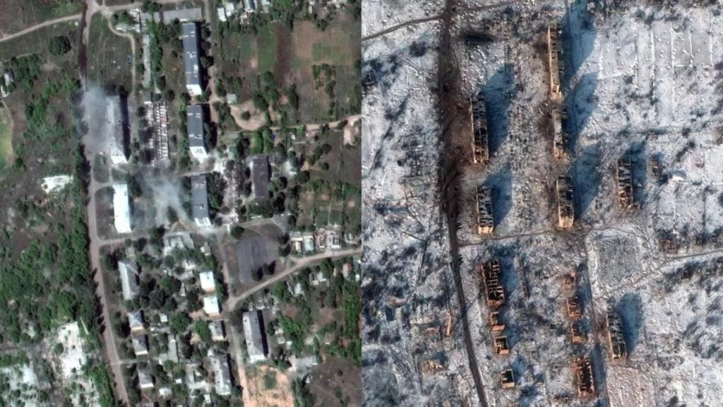 Soledar immagini satellitari prima e dopo bombardamenti guerra ucraina