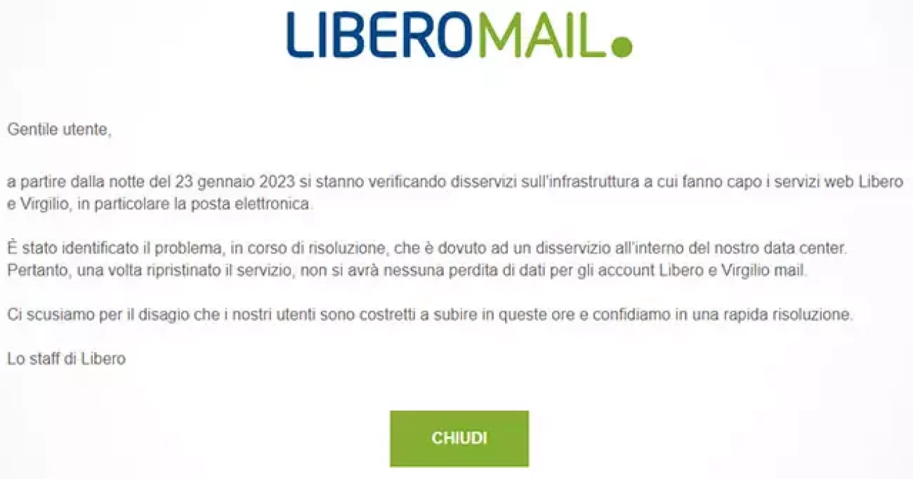 libero mail virgilio down non funziona perché motivo
