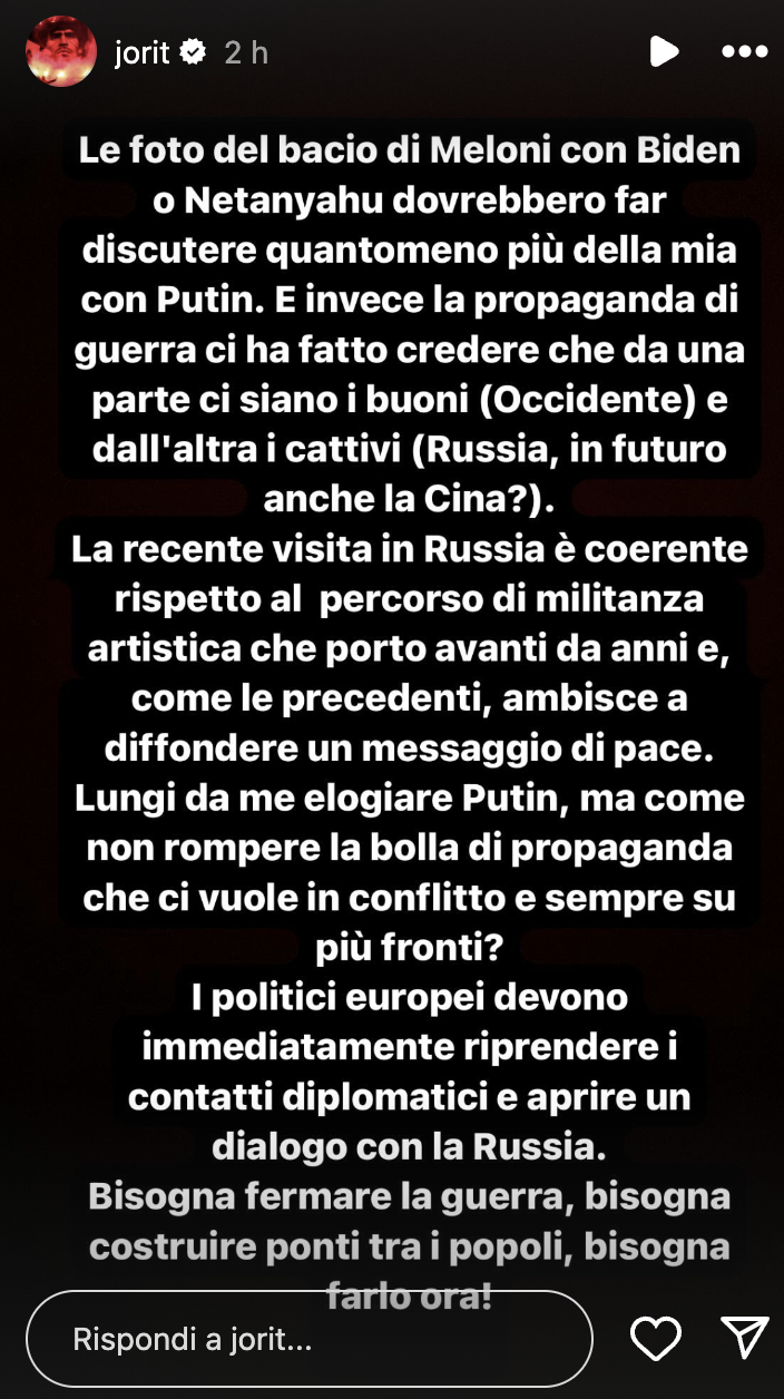 Jorit Putin Sochi Russia risposta polemiche Biden Meloni Netanyahu