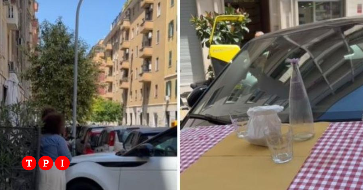 Roma, parcheggia il Suv davanti al ristorante e occupa il marciapiede: i passanti apparecchiano sul cofano