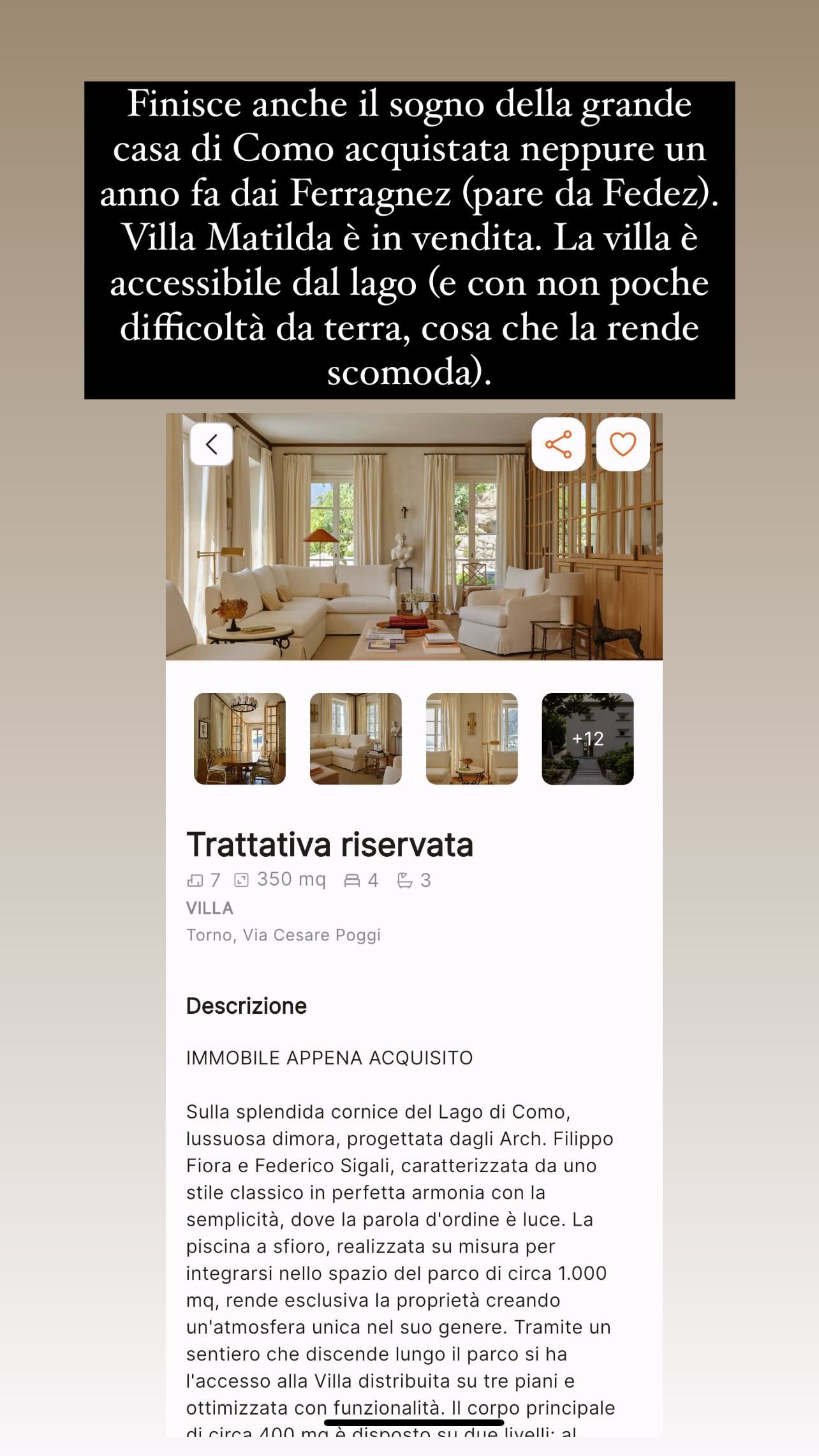 ferragnez villa lago como