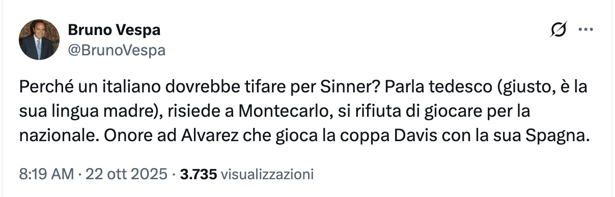 Bruno Vespa Jannik Sinner